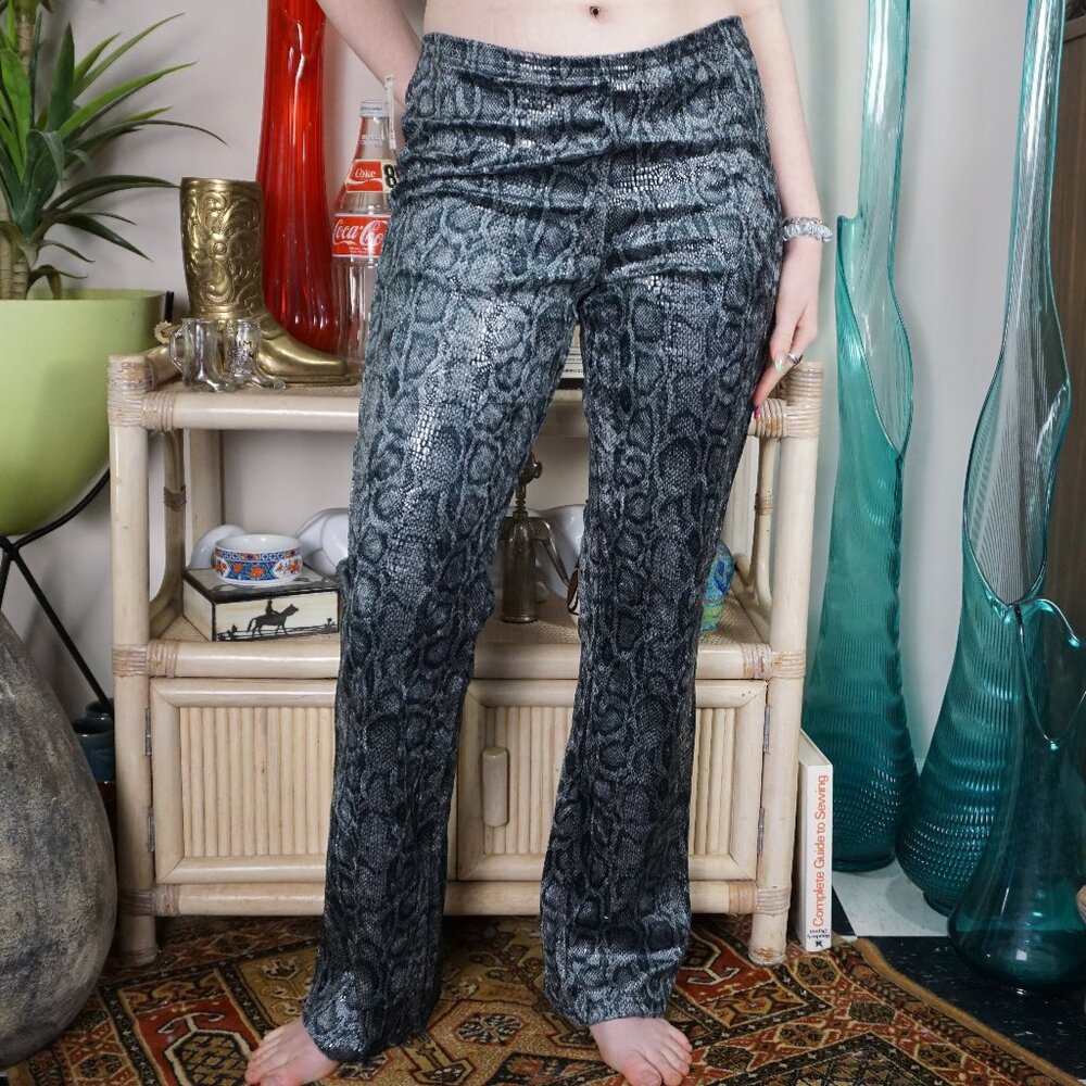 Vintage L.A Gold grey snakerprint flare rave pants